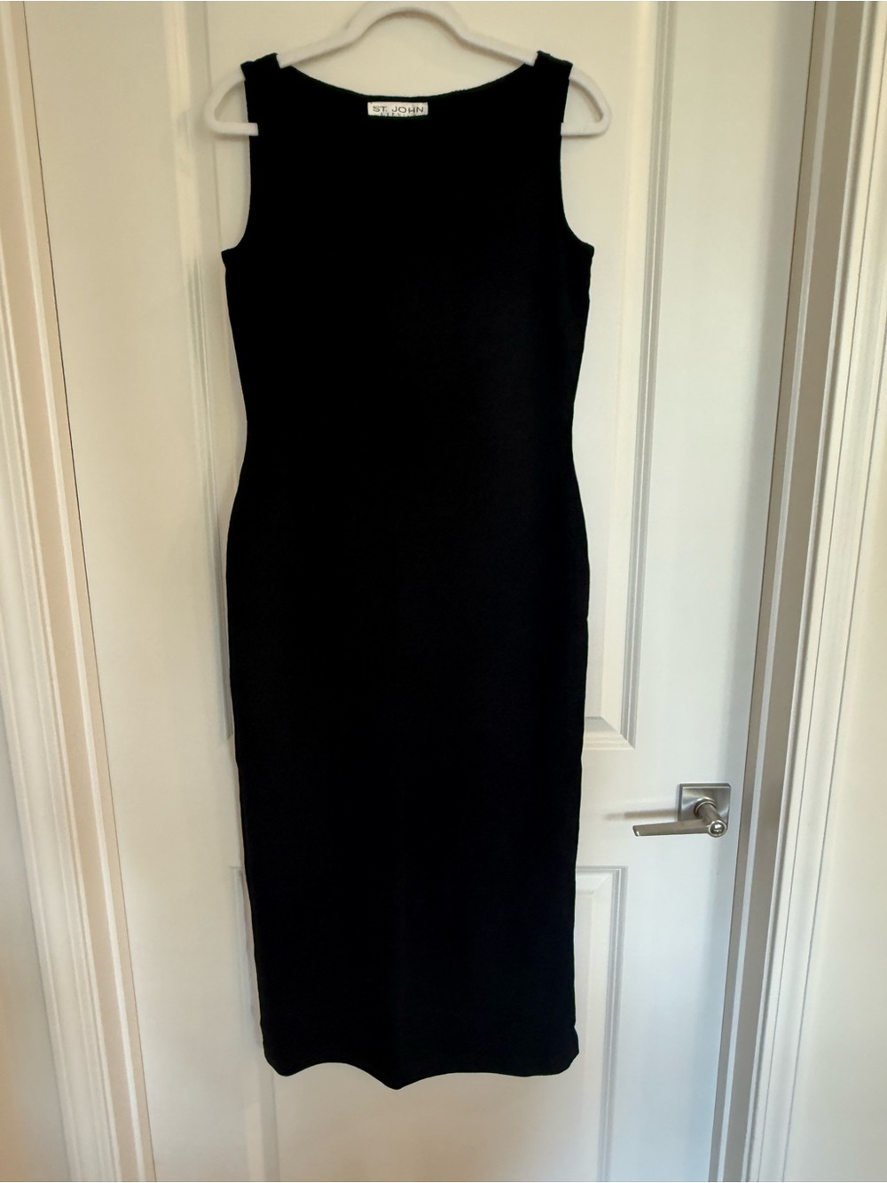 St. John Black Sleeveless Knit Midi Sheath Dress
